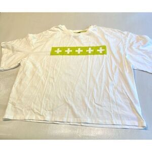 BP + Wildfang White Organic Cotton T-Shirt with Lime Green Cross Detail‎ 1X